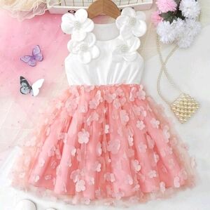 Floral Pink and White Kids Dress